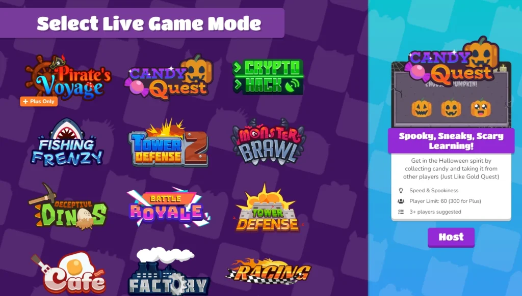 select the live game mode to host your game